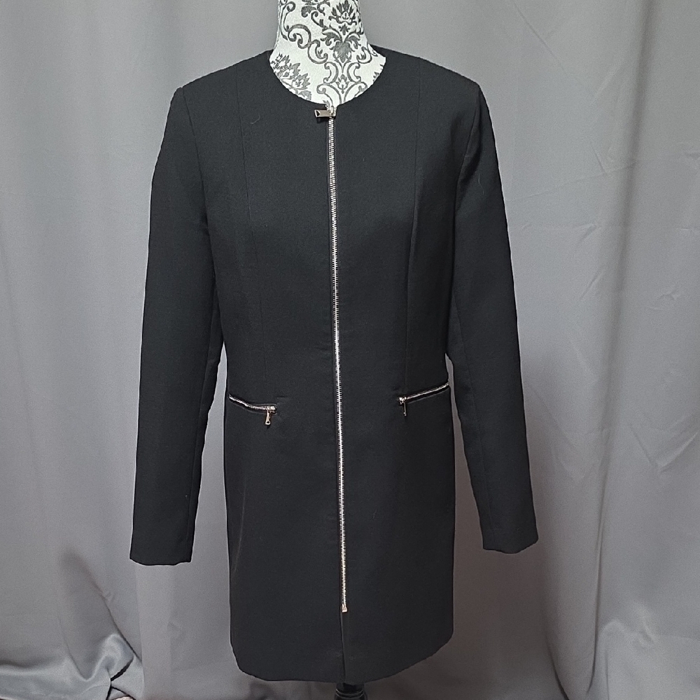Papaya Elegant Black Blazer with Zipper Accents